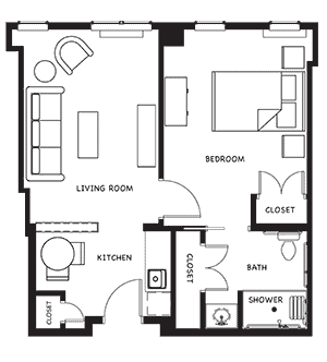 One bedroom senior apartment